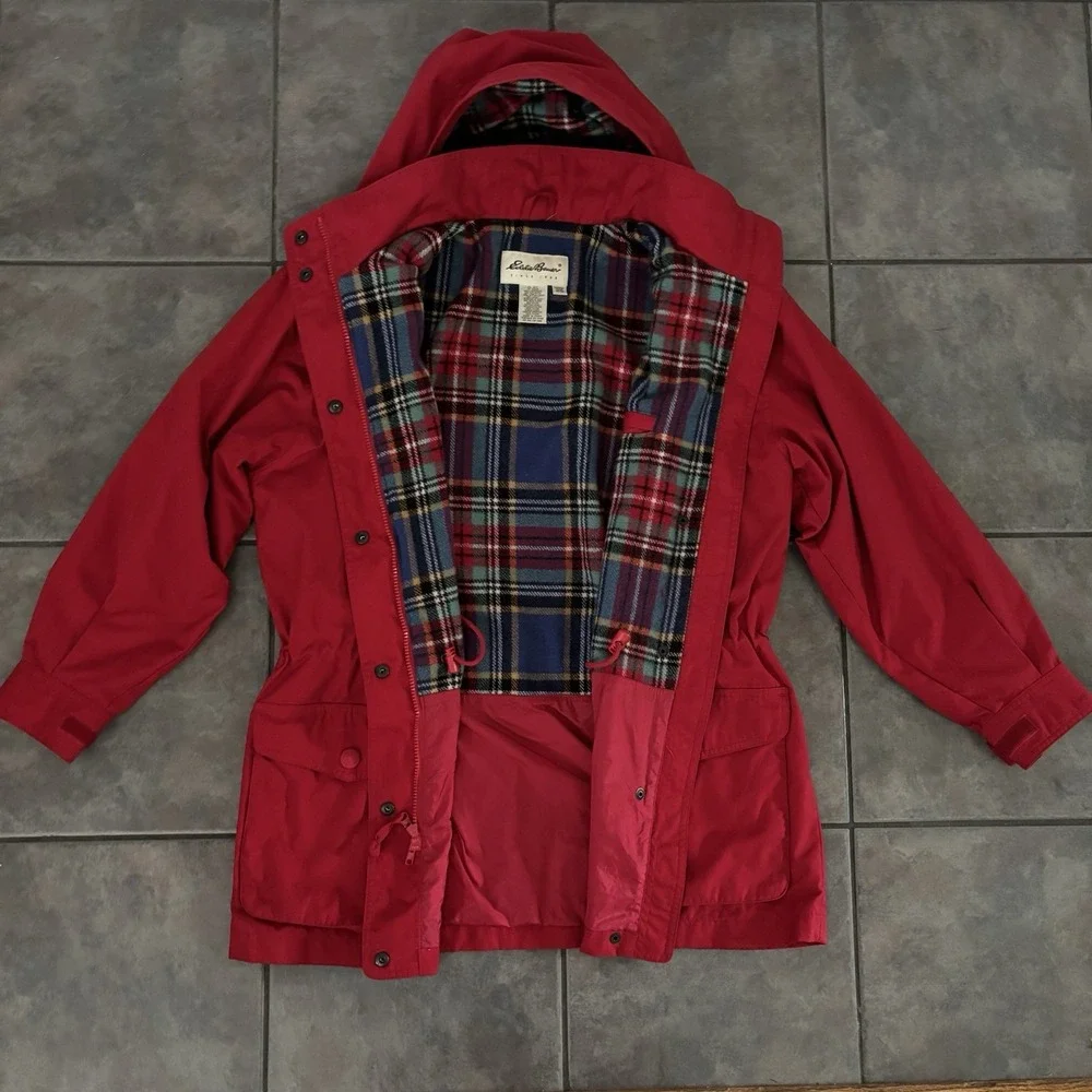 Vintage 90s Eddie Bauer Women Size Medium Wool Lined Parka Hood Barn Jacket